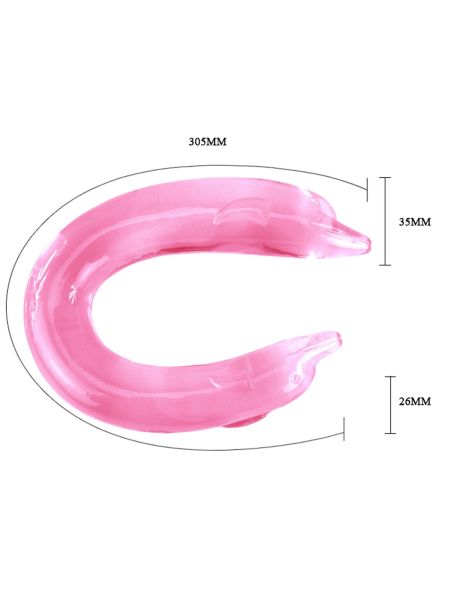 Dildo podwójne różowe z końcówką delfina 30,5 cm - 3