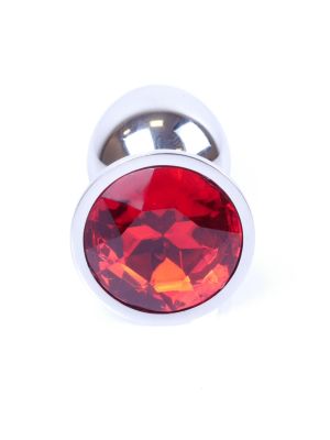 Metalowy korek analny stalowy plug kryształ 7cm czerwony - image 2