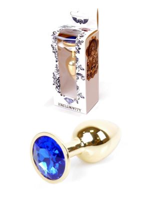 Stalowy korek analny plug złoty sex kryształ 7cm niebieski