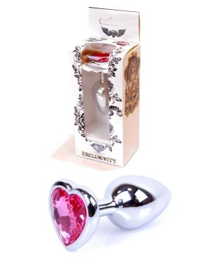 Metalowy plug analny korek stalowy kryształ serce 7cm różowy