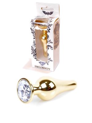 Stalowy korek analny złoty metalowy kryształ 9cm biały