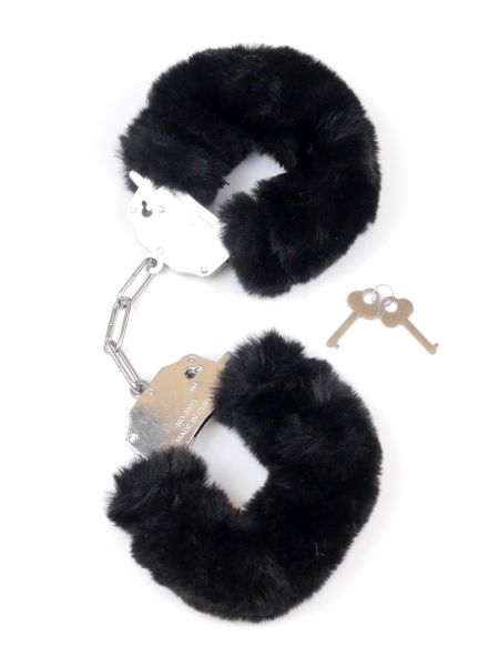 Kajdanki metalowe z futerkiem bondage BDSM erotyka czarne