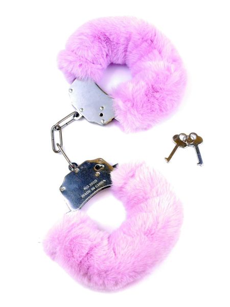 Kajdanki metalowe z futerkiem bondage BDSM erotyka fioletowe
