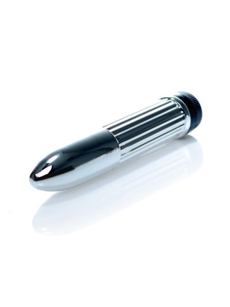 Klasyczny mini wibrator mały masażer podręczny 13cm srebrny - 2