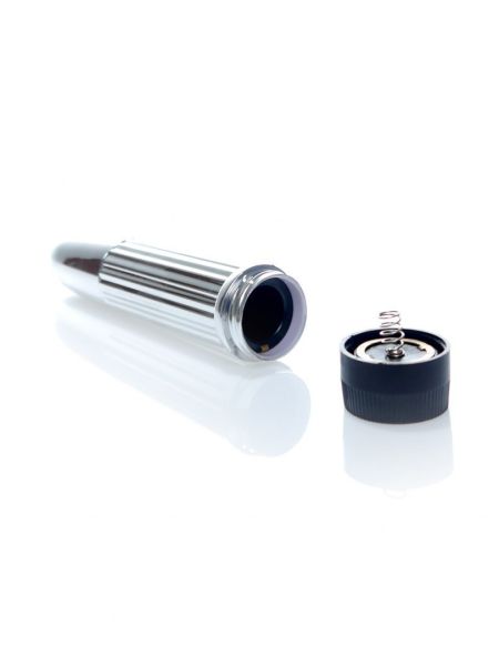 Klasyczny mini wibrator mały masażer podręczny 13cm srebrny - 3