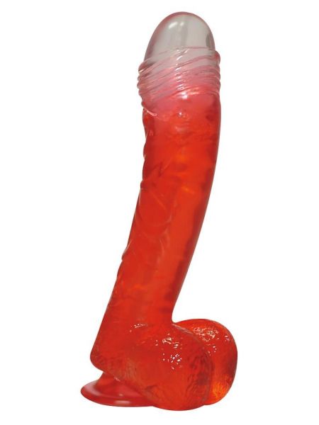 Dildo żelowe z przyssawką z jądrami czerwone 15 cm - 3