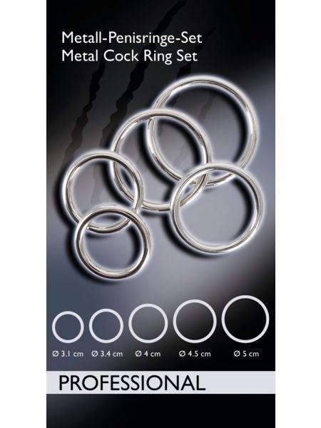 Zestaw 5 pierścień na penisa metalowy stalowy - 12