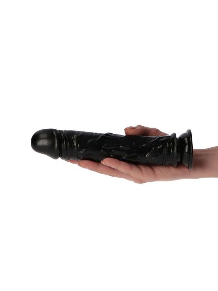 Gumowy czarny penis z żyłami i z przyssawką 18 cm - 5