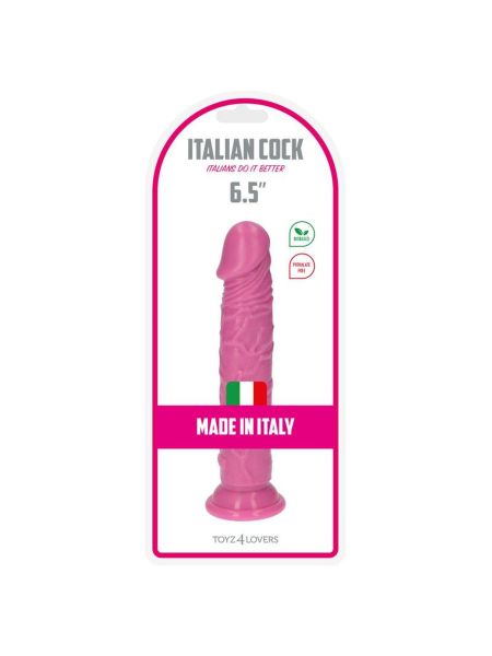 Różowy prosty żylasty penis z przyssawką 16,5 cm - 6