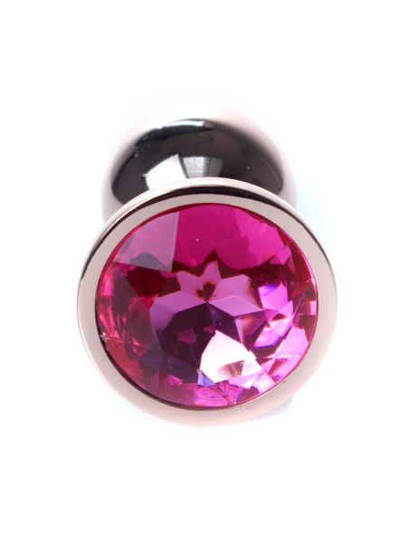 Korek analny ozdobny z kryształkiem metalowy 7cm różowy - 2