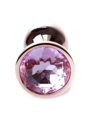 Korek analny ozdobny z kryształkiem metalowy 7cm różany - image 2