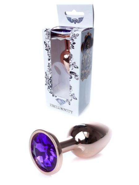 Korek analny ozdobny z kryształkiem metalowy 7cm fioletowy