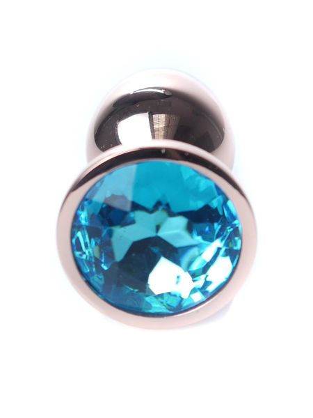Korek analny ozdobny z kryształkiem metalowy 7cm niebieski - 2