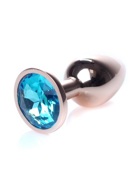 Korek analny ozdobny z kryształkiem metalowy 7cm niebieski - 3