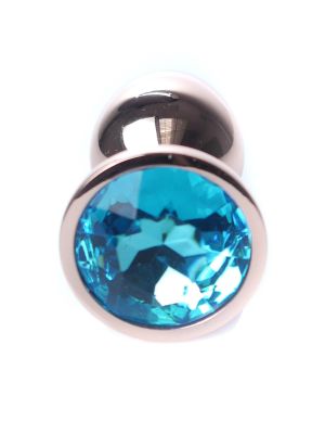 Korek analny ozdobny z kryształkiem metalowy 7cm niebieski - image 2
