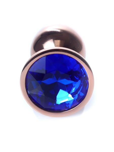 Korek analny ozdobny z kryształkiem metalowy 7cm ciemny niebieski - 2