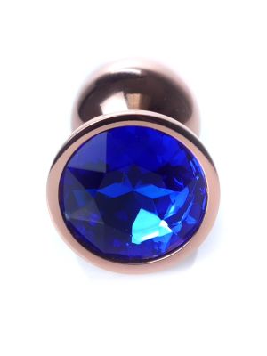 Korek analny ozdobny z kryształkiem metalowy 7cm ciemny niebieski - image 2