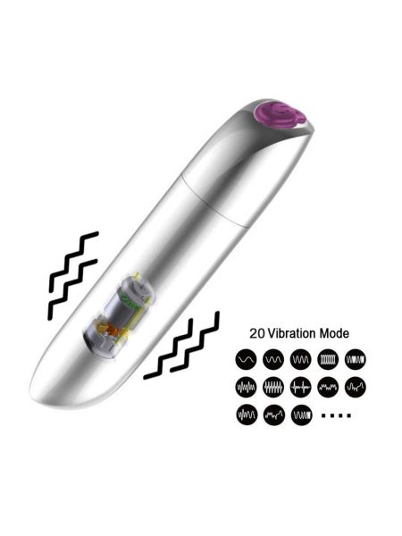 Wibrator podręczny klasyczny masażer 10cm 20 trybów czarny połysk - 8