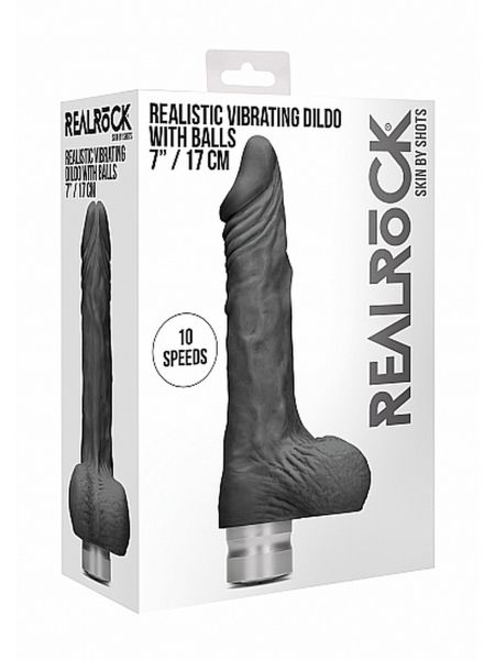 7" / 17 cm Realistic Vibrating Dildo With Balls - Black - 2