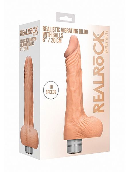 8" / 20 cm Realistic Vibrating Dildo With Balls - Flesh - 2