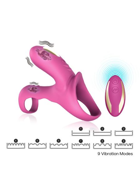 Pierścień erekcyjny wibrujący na penisa 9 trybów różowy - 2