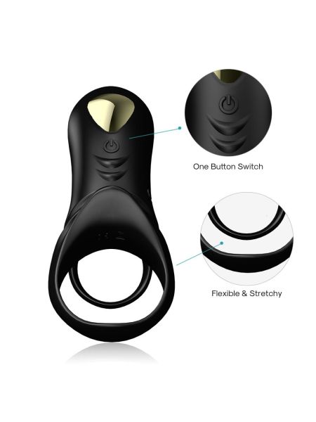 Pierścień erekcyjny wibrujący na penisa 9 trybów czarny - 3