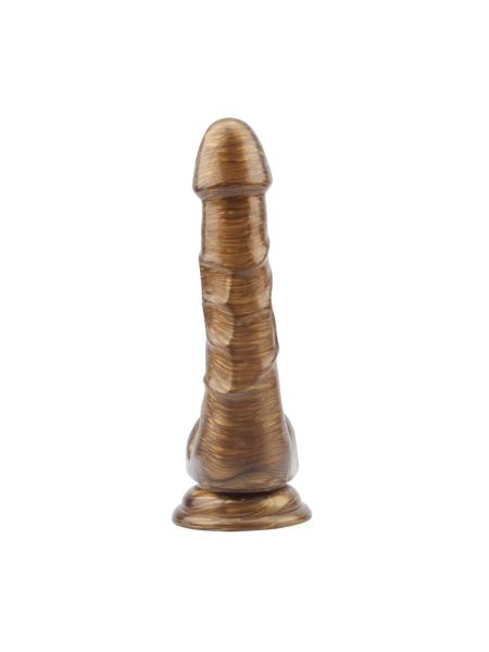 Dildo realistyczne jak penis przyssawka jądra 19cm Złote - 4