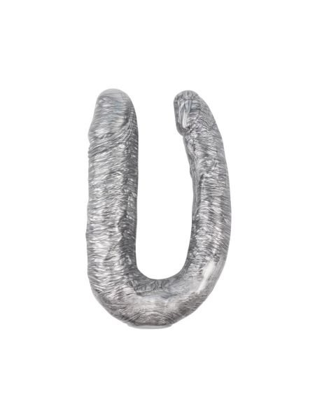 Dildo podwójne analne waginalne realistyczne 17cm srebrne - 2