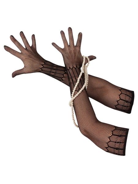 Długie erotyczne rękawiczki z palcami koronka S-L - 11