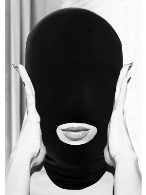 Maska BDSM na oczy i głowę ciemna otwór na usta - image 2