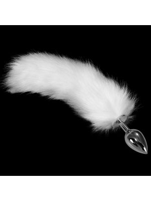 Srebrny analny korek  z białym puszkiem 39 cm - image 2