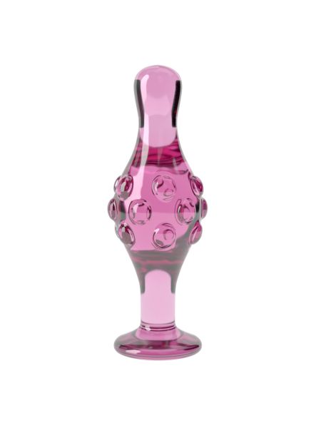 Różowy korek analny z wypustkami szklany stylowy - 2