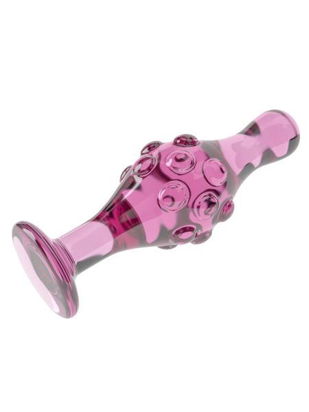 Różowy korek analny z wypustkami szklany stylowy - 3
