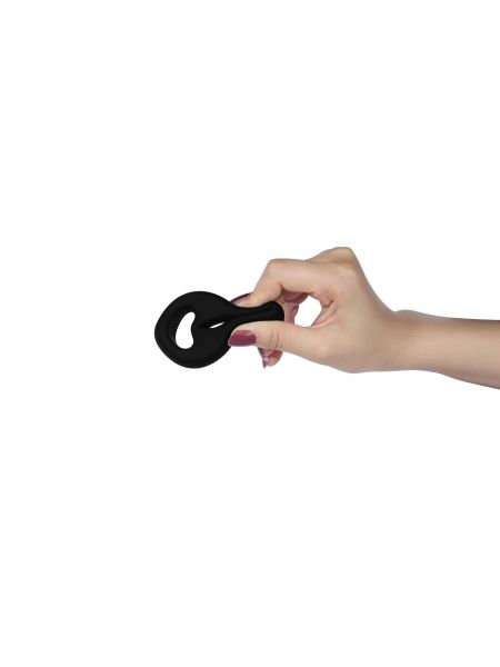 Czarny silikonowy podwójny pierścień na penisa - 5