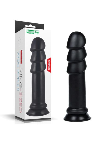 Dildo pofałdowany czarny lateksowy penis z przyssawką 28 cm