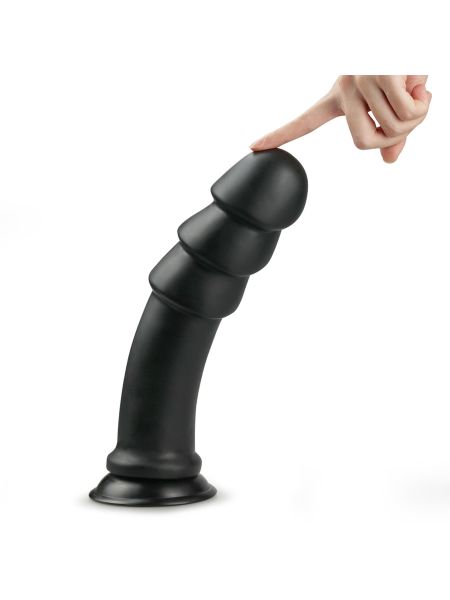 Dildo pofałdowany czarny lateksowy penis z przyssawką 28 cm - 7