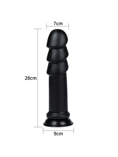 Dildo pofałdowany czarny lateksowy penis z przyssawką 28 cm - 9