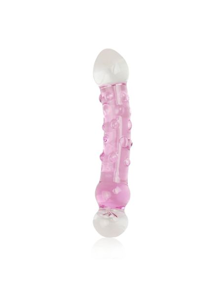Różowa zakrzywiona zabawka  dildo z wypustkami 17cm - 2