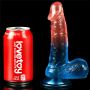 Penis dildo na przyssawce gumowy żylasty dwa kolory - 8