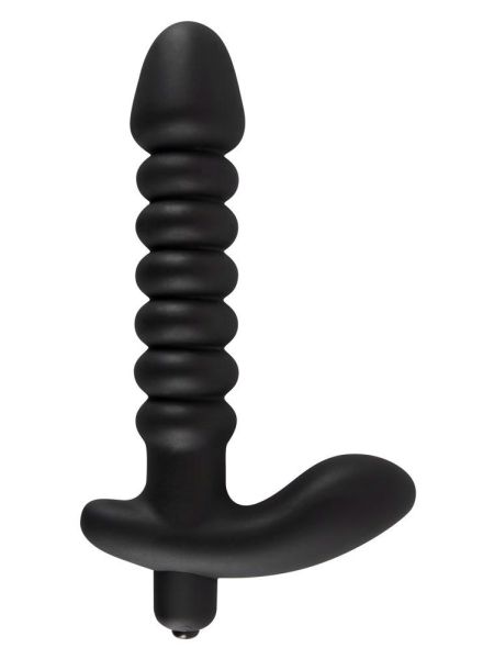 Prążkowane podwójne dildo korek analny czarny 17 cm - 3