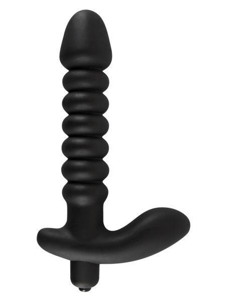 Prążkowane podwójne dildo korek analny czarny 17 cm - 4