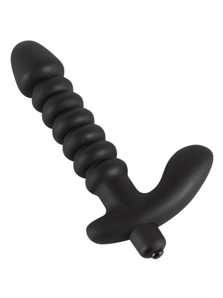 Prążkowane podwójne dildo korek analny czarny 17 cm - 5