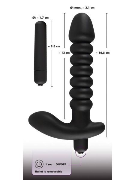 Prążkowane podwójne dildo korek analny czarny 17 cm - 10