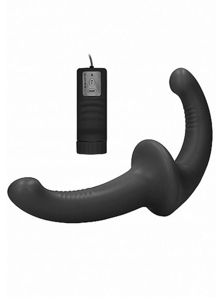 Strap-on czarne podwójne prążkowane sex dildo do penetracji wibrujące - 4