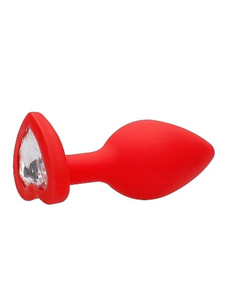 Plug silikonowy korek analny czerwony z diamentem 7,5cm - 7