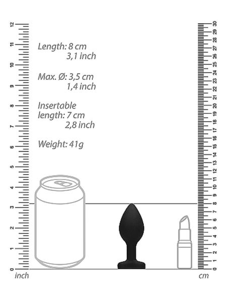 Gładki czarny korek analny zatyczka plug z diamentem 8 cm - 3