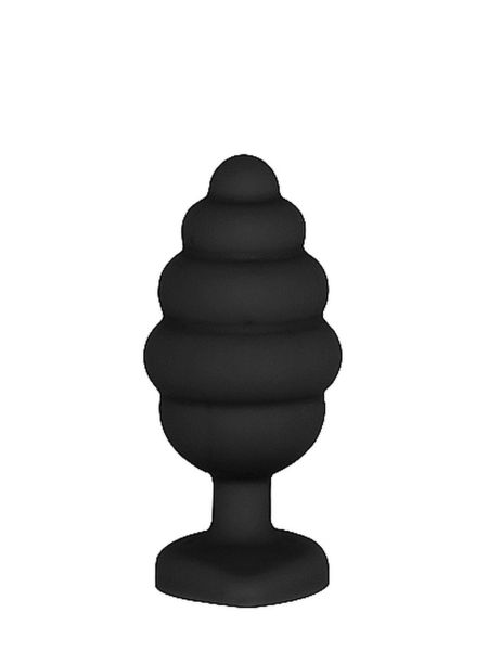 Czarny prążkowany korek analny zatyczka plug 7 cm - 4