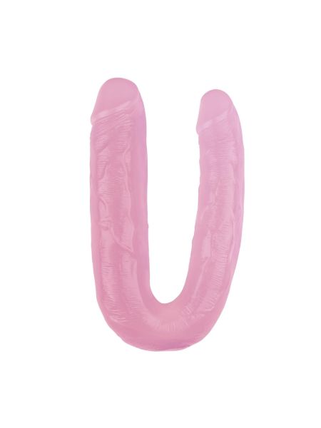 Podwójne wygięte różowe żylaste dildo sex lesbijski 18 cm - 2