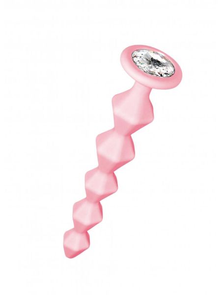 Elastyczny plug analny różowy z diamentem 17,7 cm - 3