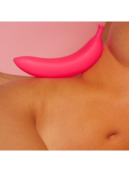 Różowe dildo wibrujący zakrzywiony banan silikon - 13